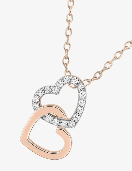 Collier chaîne forçat cœur plaqué or rose + cœur rhodium et oxydes de zirconium entrelacés SO OR