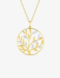 Collier chaîne forçat motif arbre de vie plaqué or et oxydes de zirconium sur rhodium SO OR