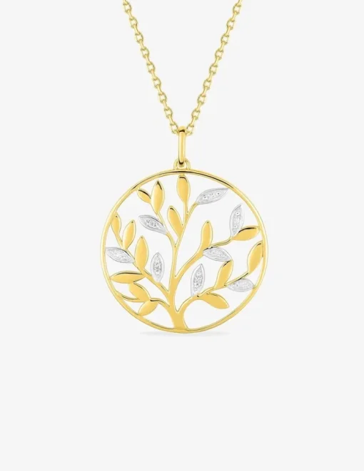 Collier chaîne forçat motif arbre de vie plaqué or et oxydes de zirconium sur rhodium SO OR