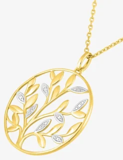 Collier chaîne forçat motif arbre de vie plaqué or et oxydes de zirconium sur rhodium SO OR