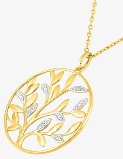 Collier chaîne forçat motif arbre de vie plaqué or et oxydes de zirconium sur rhodium SO OR