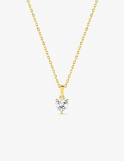 Collier chaîne forçat plaqué or et oxyde de zirconium cœur serti griffes sur bélière SO OR