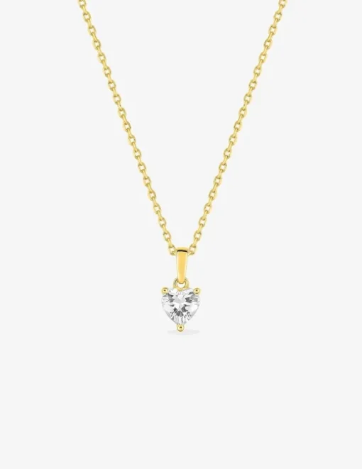 Collier chaîne forçat plaqué or et oxyde de zirconium cœur serti griffes sur bélière SO OR