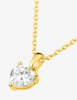 Collier chaîne forçat plaqué or et oxyde de zirconium cœur serti griffes sur bélière SO OR