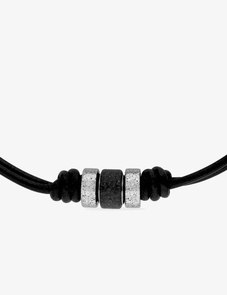 Collier cordon cuir et acier SO OR