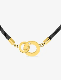 Collier cordon nylon noir et détails en acier doré SO OR