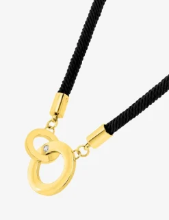 Collier cordon nylon noir et détails en acier doré SO OR