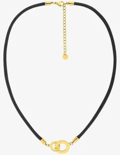 Collier cordon nylon noir et détails en acier doré SO OR