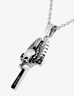 Collier croix et tête de mort ailée acier noirci SO OR