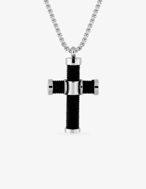 Collier croix noire acier SO OR