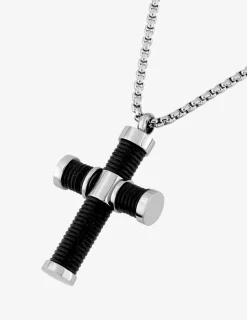 Collier croix noire acier SO OR