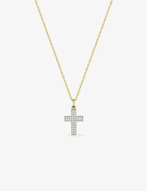 Collier croix oxydes de zirconuim en or jaune 375 ‰ et rhodié SO OR