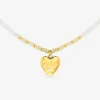 Collier cœur acier doré, boules de verre blanches et dorées SO OR