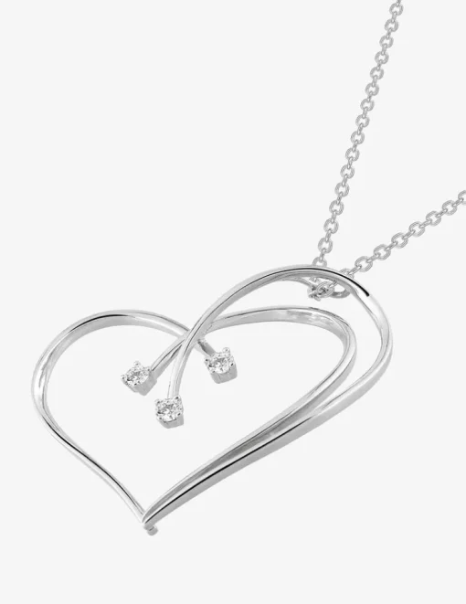 Collier cœur argent 925‰ rhodié et trilogie oxydes de zirconium SO OR
