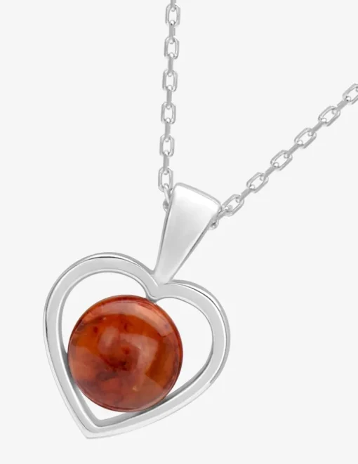 Collier cœur argent 925‰ rhodié et ambre SO OR