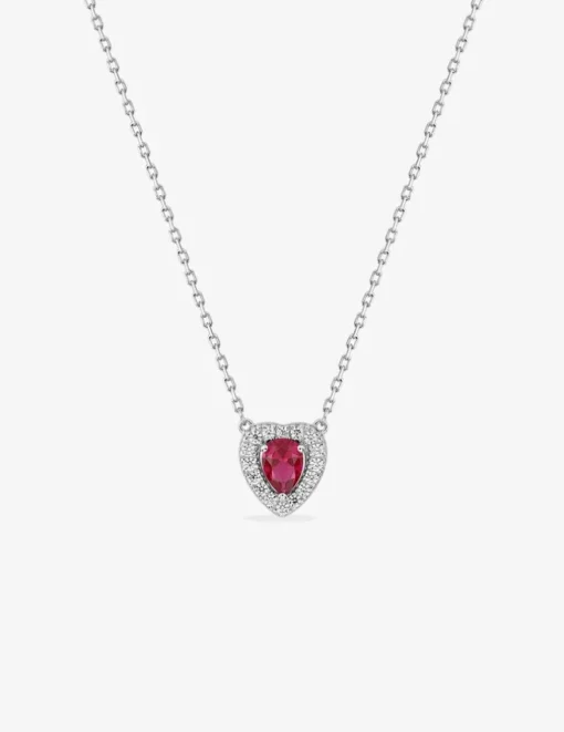Collier cœur argent 925‰ rhodié et oxyde de zirconium rouge accompagné SO OR