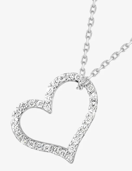 Collier cœur argent 925‰ rhodié et oxydes de zirconium SO OR