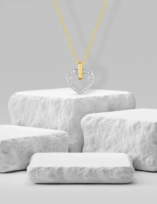 Collier cœur en or jaune 375 ‰ rhodié et oxyde de zirconium SO OR