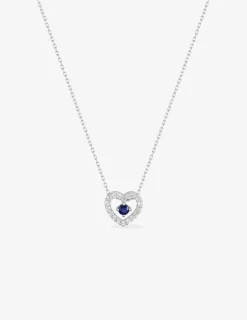 Collier cœur or blanc 375‰, saphir et oxyde de zirconium SO OR