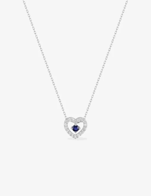 Collier cœur or blanc 375‰, saphir et oxyde de zirconium SO OR