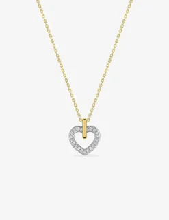 Collier cœur or jaune 750 ‰, oxyde de zirconium et rhodium SO OR
