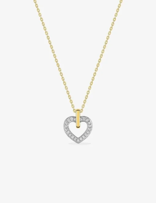 Collier cœur or jaune 750 ‰, oxyde de zirconium et rhodium SO OR