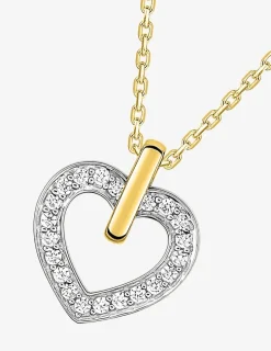 Collier cœur or jaune 750 ‰, oxyde de zirconium et rhodium SO OR