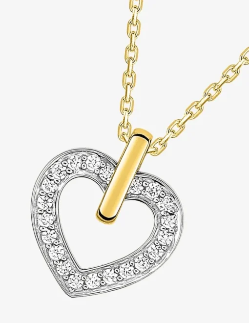 Collier cœur or jaune 750 ‰, oxyde de zirconium et rhodium SO OR