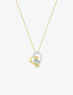 Collier cœur or jaune 375 ‰ rhodium et topaze bleue traitée SO OR