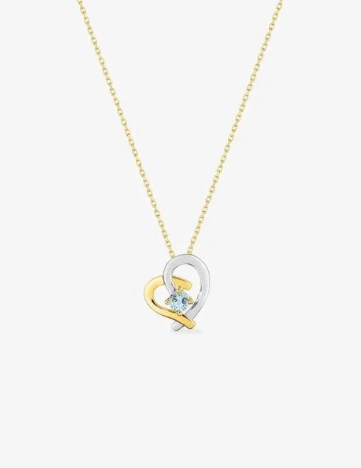 Collier cœur or jaune 375 ‰ rhodium et topaze bleue traitée SO OR