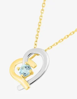 Collier cœur or jaune 375 ‰ rhodium et topaze bleue traitée SO OR