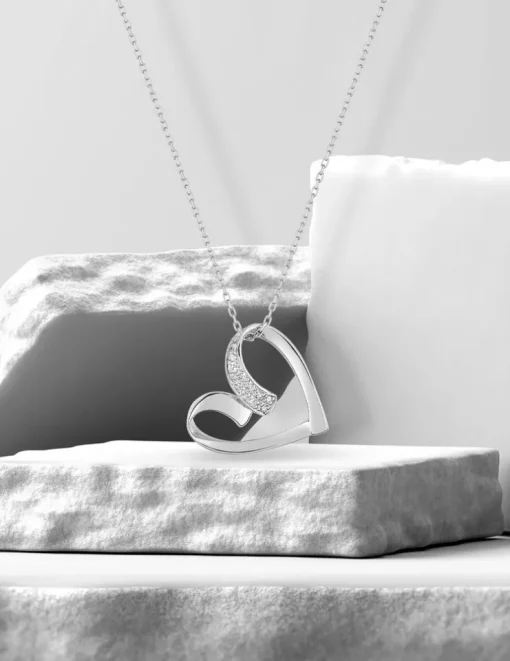 Collier cœur oxydes de zirconium en or blanc 375 ‰ SO OR