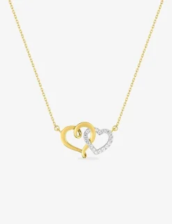 Collier cœurs entrelacés oxydes de zirconium en or jaune 375 ‰ et rhodium SO OR