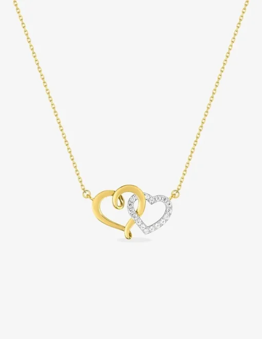 Collier cœurs entrelacés oxydes de zirconium en or jaune 375 ‰ et rhodium SO OR