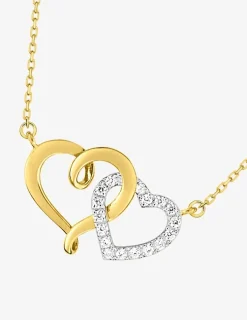 Collier cœurs entrelacés oxydes de zirconium en or jaune 375 ‰ et rhodium SO OR