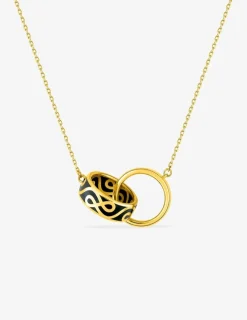 Collier deux anneaux Lorever Or jaune 375‰ et laque noir de jais SO OR