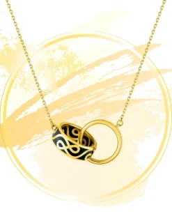 Collier deux anneaux Lorever Or jaune 375‰ et laque noir de jais SO OR