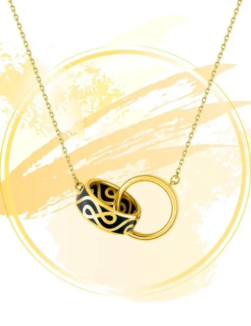 Collier deux anneaux Lorever Or jaune 375‰ et laque noir de jais SO OR