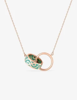 Collier deux anneaux Lorever Or rose 375‰ et laque verte aqua SO OR