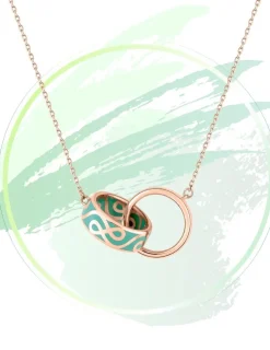 Collier deux anneaux Lorever Or rose 375‰ et laque verte aqua SO OR