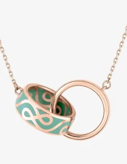 Collier deux anneaux Lorever Or rose 375‰ et laque verte aqua SO OR
