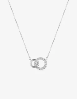 Collier deux cercles entrelacés en or blanc 375 ‰ et oxydes de zirconium avec rhodium SO OR