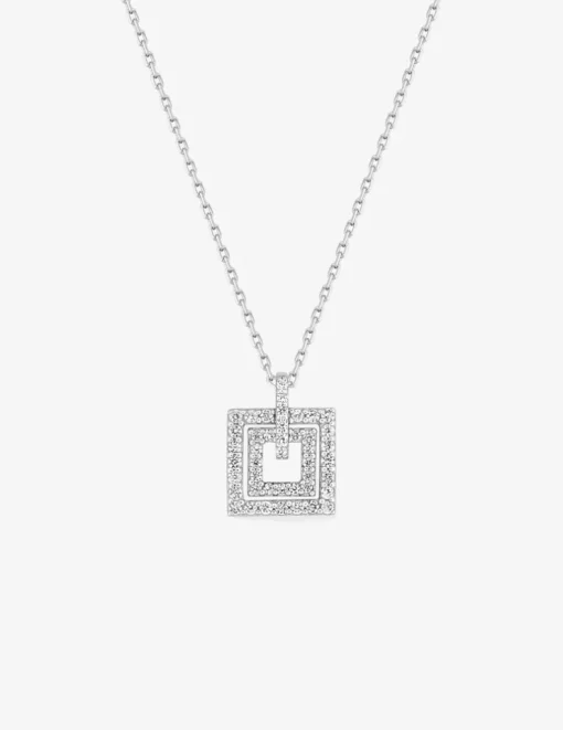 Collier double carré argent 925‰ rhodié et oxydes de zirconium SO OR