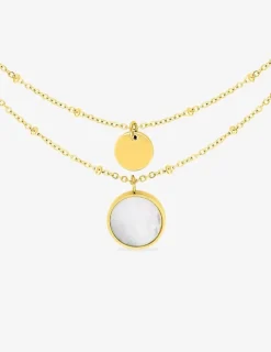 Collier double chaîne en acier doré et nacre blanc SO OR