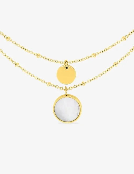 Collier double chaîne en acier doré et nacre blanc SO OR