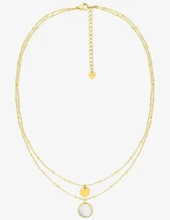 Collier double chaîne en acier doré et nacre blanc SO OR