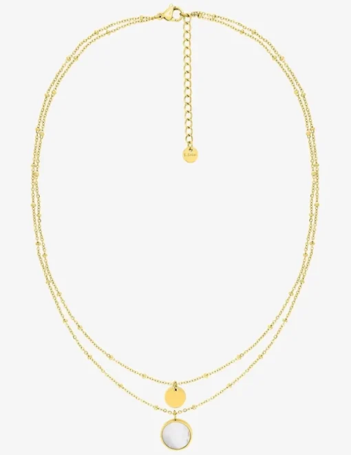 Collier double chaîne en acier doré et nacre blanc SO OR