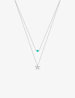 Collier double chaîne turquoise argent 925 ‰ rhodié SO OR