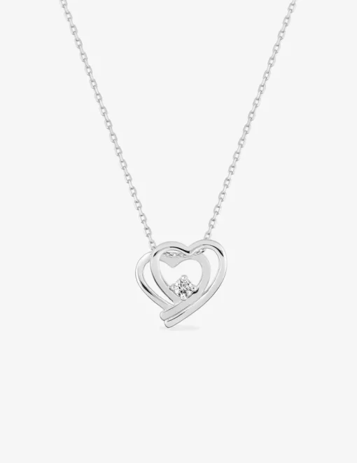 Collier double cœur argent 925‰ rhodié et oxyde de zirconium serti griffes SO OR