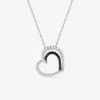Collier double cœur argent 925‰ rhodié et oxydes de zirconium blancs et noirs SO OR